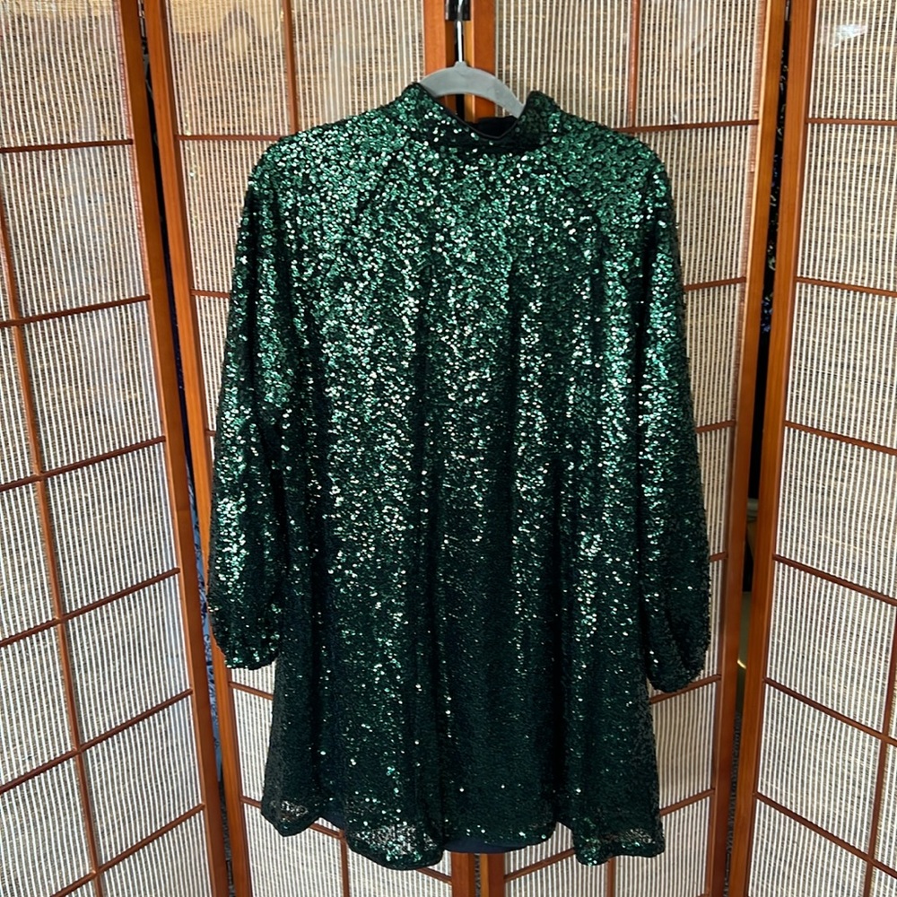 H&M green sequin A-line dress - large